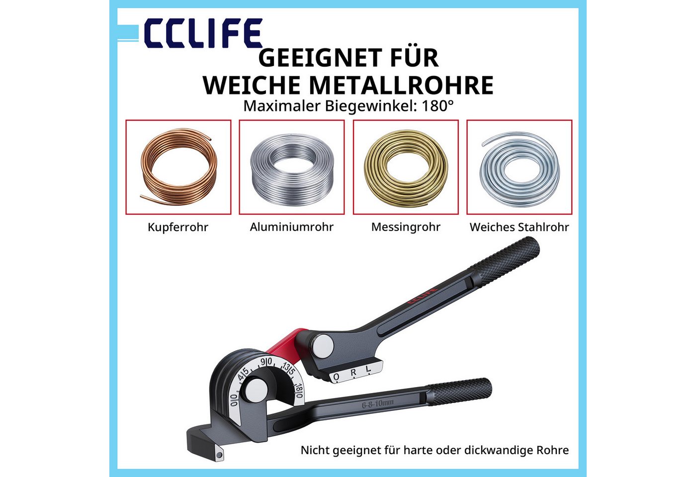CCLIFE Rohrbieger CCLIFE Rohrbiegegeraet 3 in 1 fuer Kupfer Alu Messing 6 8 10mm Bild 4
