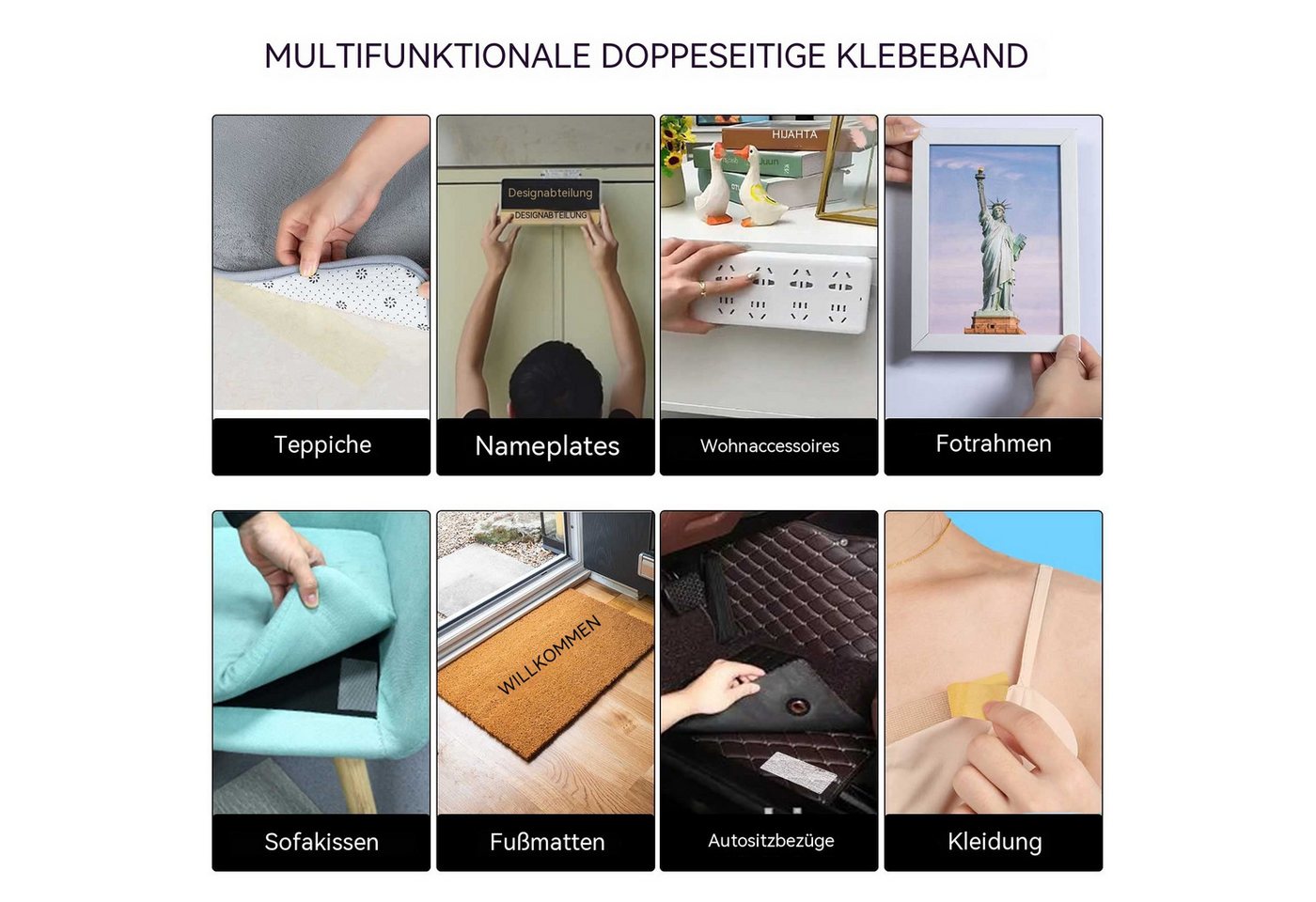 Diwzbyn Doppelklebeband EXTRA STRONG Verlegeband, doppelseitiges Gewebeklebeband (2-St) Mehrzweck-Doppelklebeband (1 Zoll/2 Zollx10 m)–stark haftend,–2 Rollen