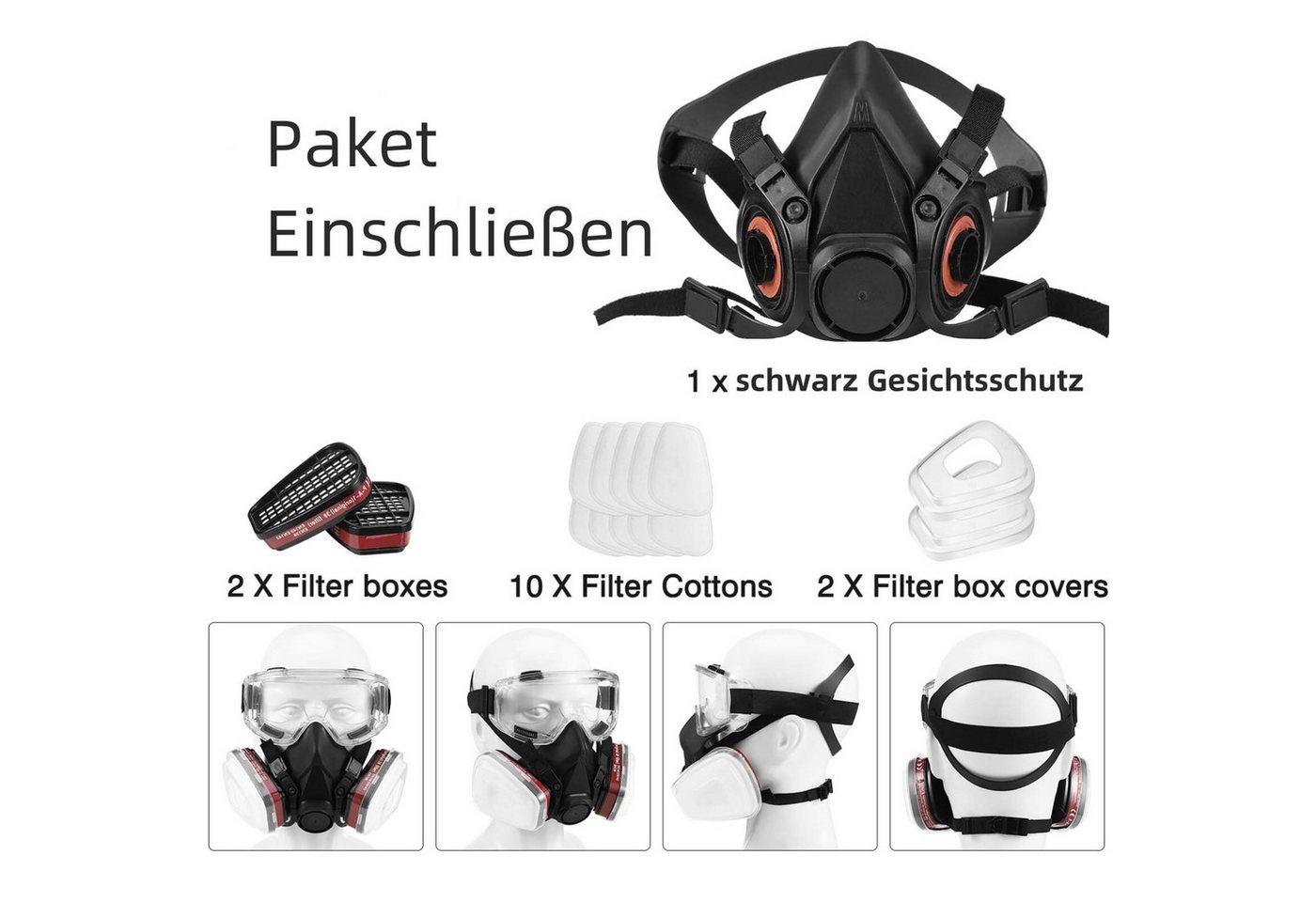 Luckice Atemschutz-Vollmaske Atemschutz Halbmaske 6001, Doppelfilter, 99,97% Filterleistung, Aktivkohle, für Lackierung & Chemie Bild 4