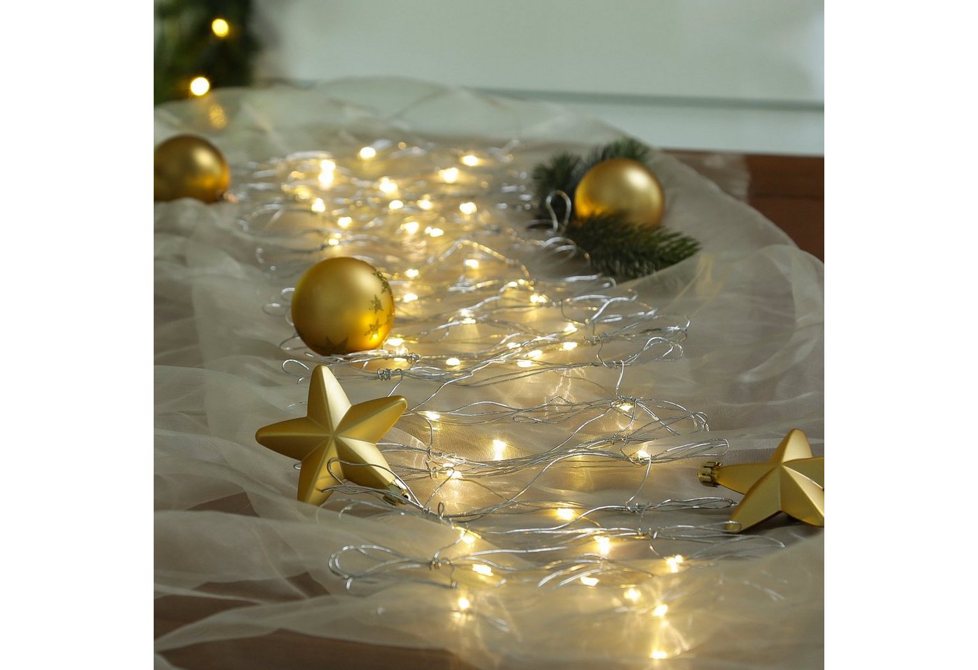 MARELIDA LED-Lichterkette LED Tischläufer 50 warmweiße LED Weihnachtsdeko Draht-Tischläufer L:1m, 50-flammig Bild 2