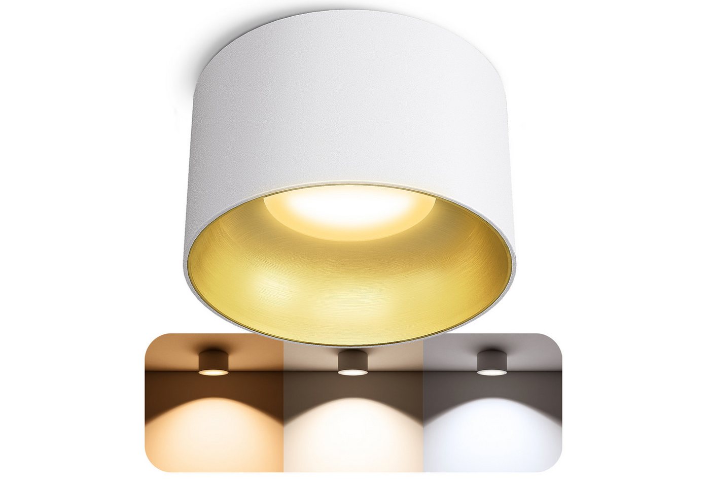 SSC-LUXon LED Aufbaustrahler BAHIO LED Aufbauspot weiß gold 6W dimmbar 3CCT Downlight, Neutralweiß, Warmweiß, Tageslichtweiß Bild 3