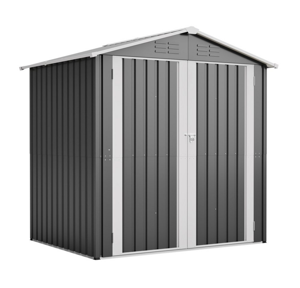 BBWL Gerätehaus 185x142 cm Gartenhaus mit Fundament, abschließbarer Tür, Belüftung, BxT: 185.4x142.3 cm, Metall Geräteschuppen, wetterfest, Grau Bild 5