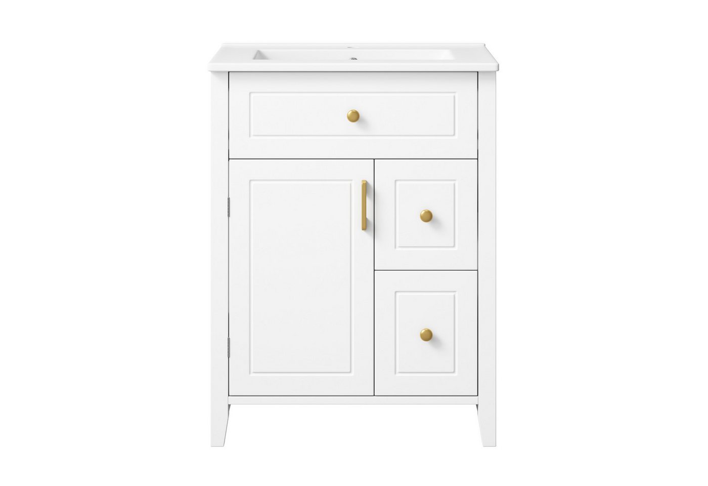 Flieks Waschtisch bodenstehender Waschbeckenunterschrank inkl. Keramik-Waschbecken (B61/T47/H87 cm, 1-St), Badezimmerschrank mit Soft-Close-Funktion Badmöbel Weiß Bild 4