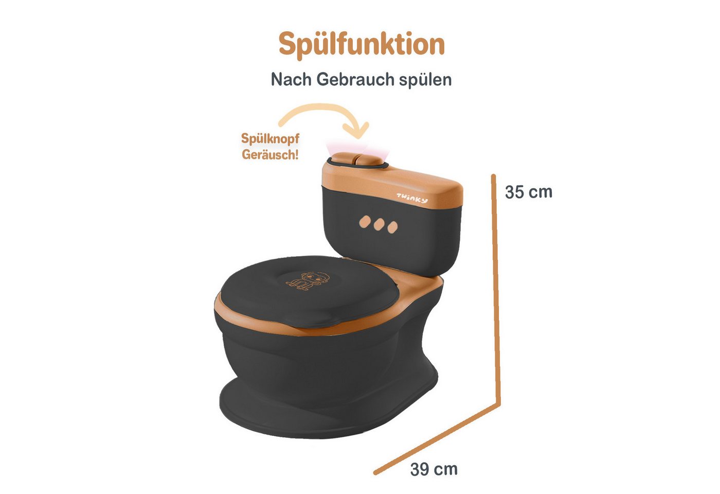 TWINKY Toilettentrainer 3-in-1 toilettentrainer für kinder Töpfchen mit Musik und Spülknopf, Töpfchen mit Deckel und Toilettenpapierhalter