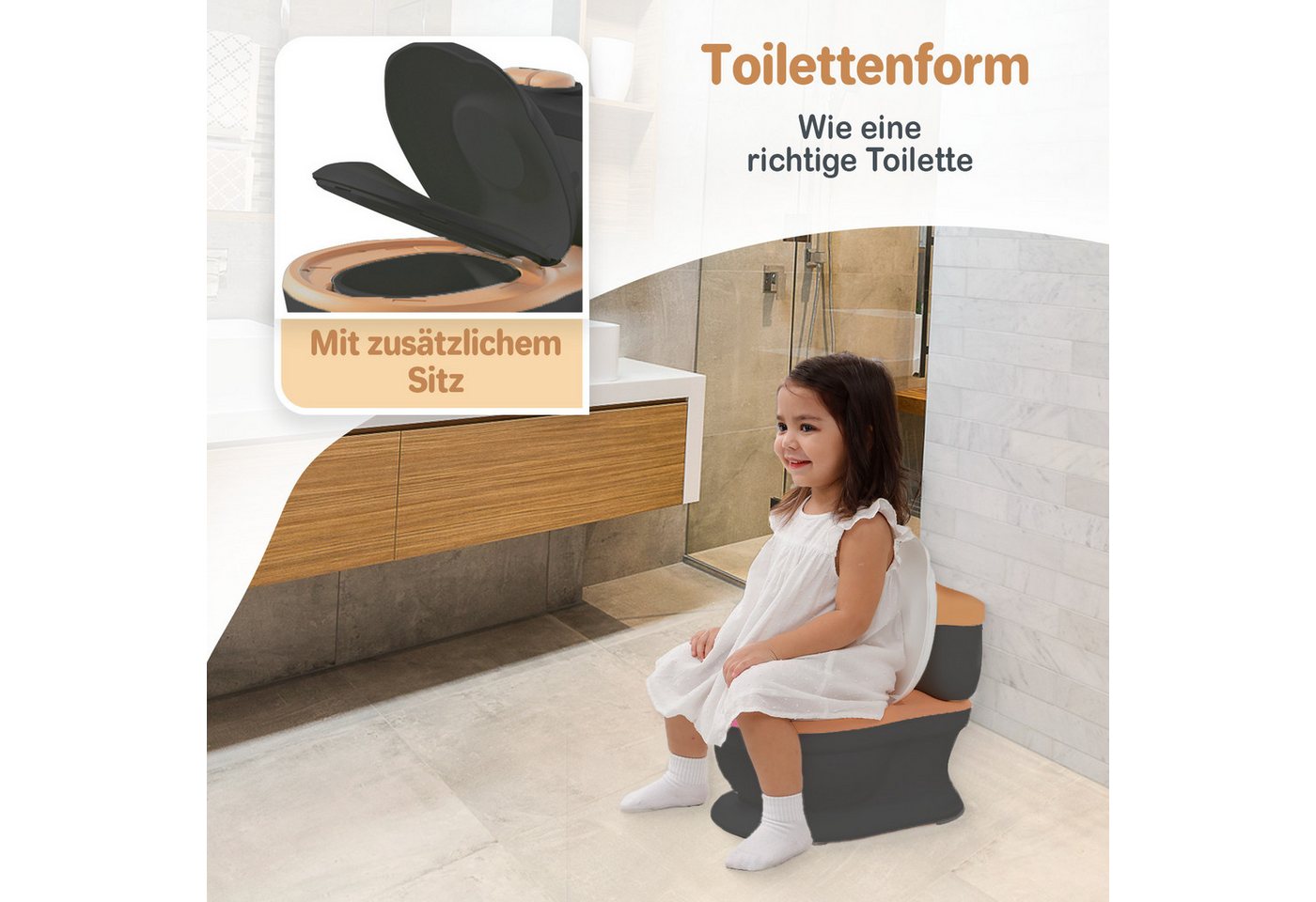 TWINKY Toilettentrainer 3-in-1 toilettentrainer für kinder Töpfchen mit Musik und Spülknopf, Töpfchen mit Deckel und Toilettenpapierhalter Bild 2