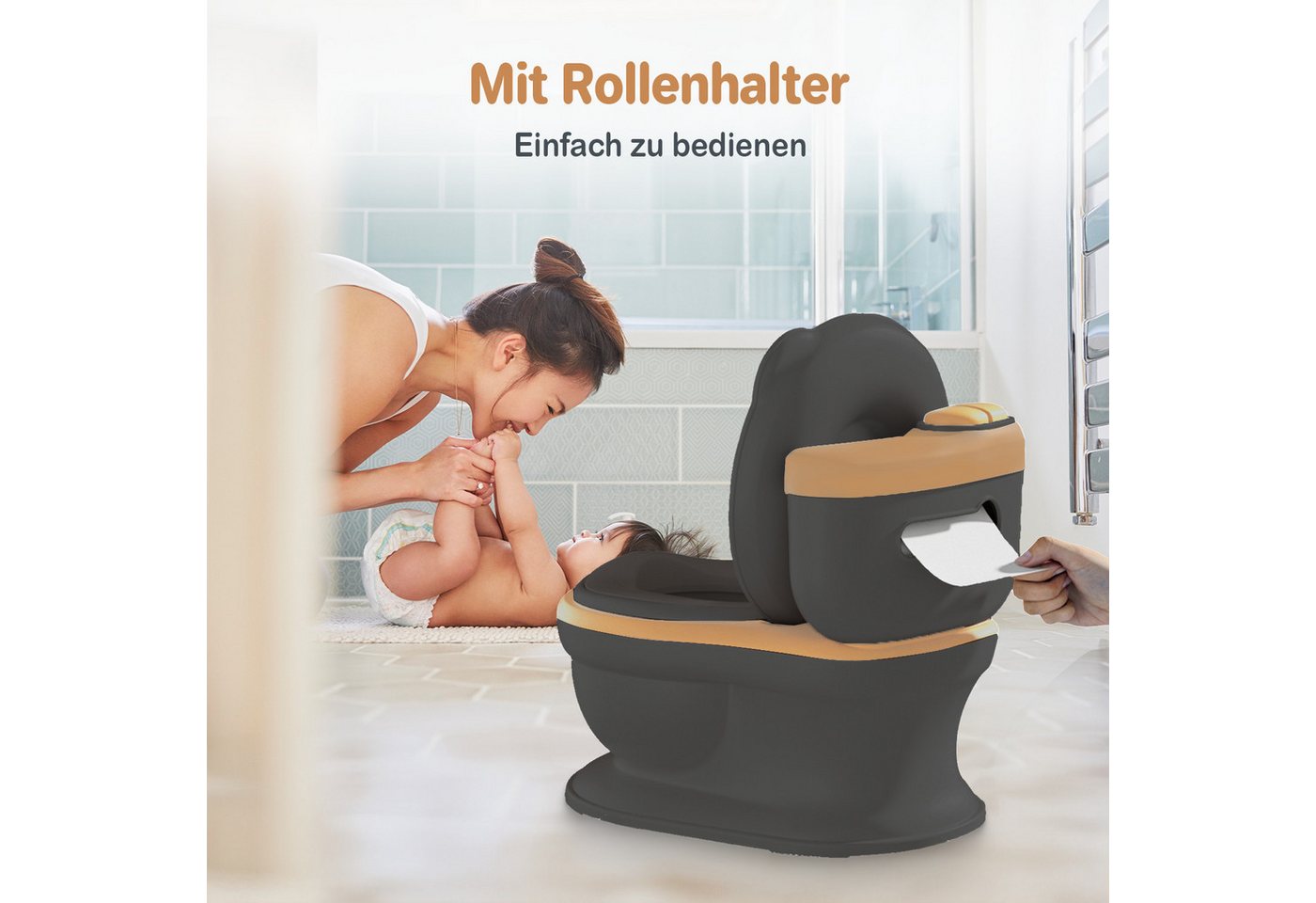 TWINKY Toilettentrainer 3-in-1 toilettentrainer für kinder Töpfchen mit Musik und Spülknopf, Töpfchen mit Deckel und Toilettenpapierhalter Bild 3
