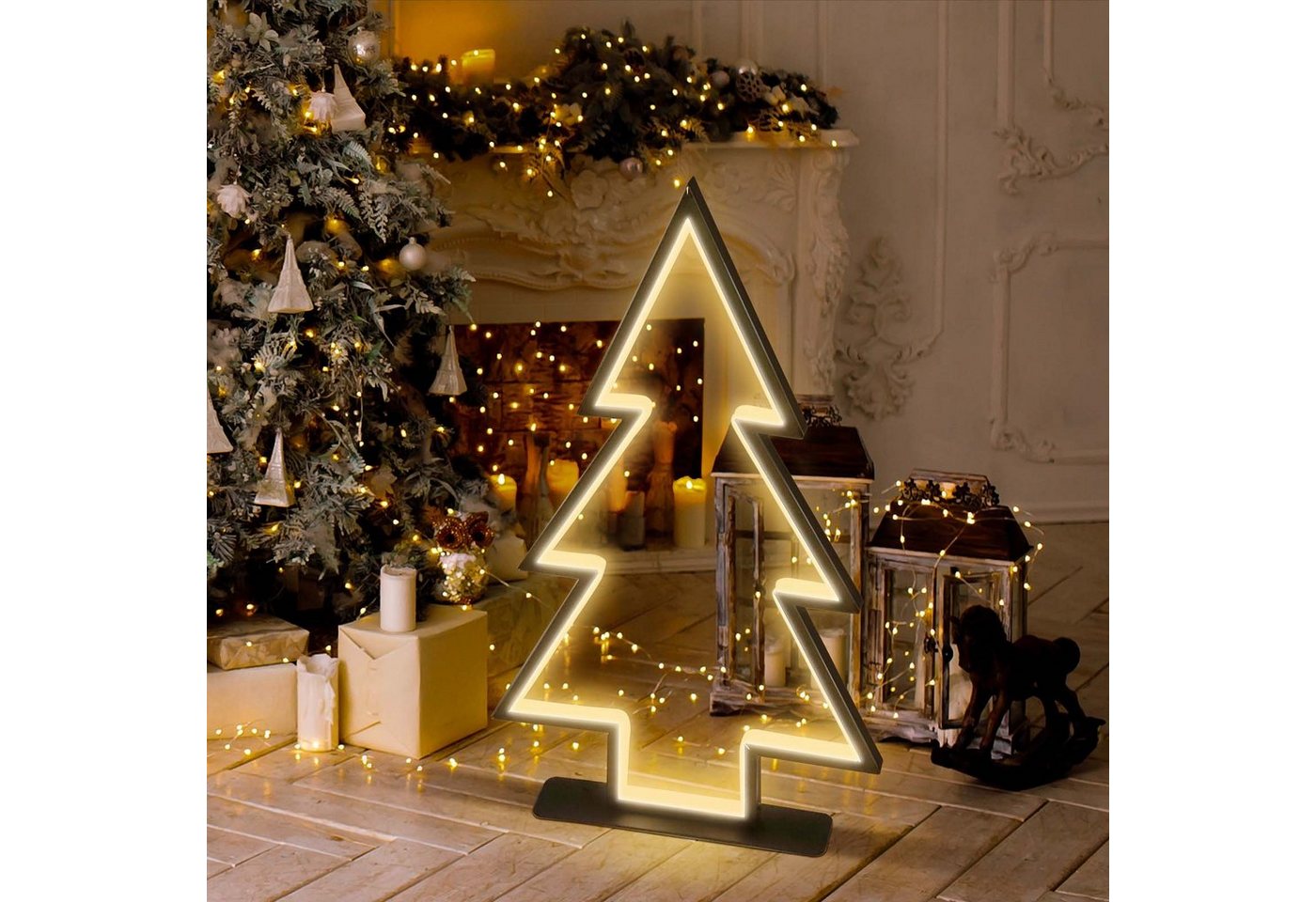 Salcar LED-Lichterkette 60cm 3D LED Tannenbaum Gartenstecker Weihnachtsbeleuchtung, 100 LED Garten Beleuchtet Christbaum mit Erdspießen Außen Warmweiß Bild 5