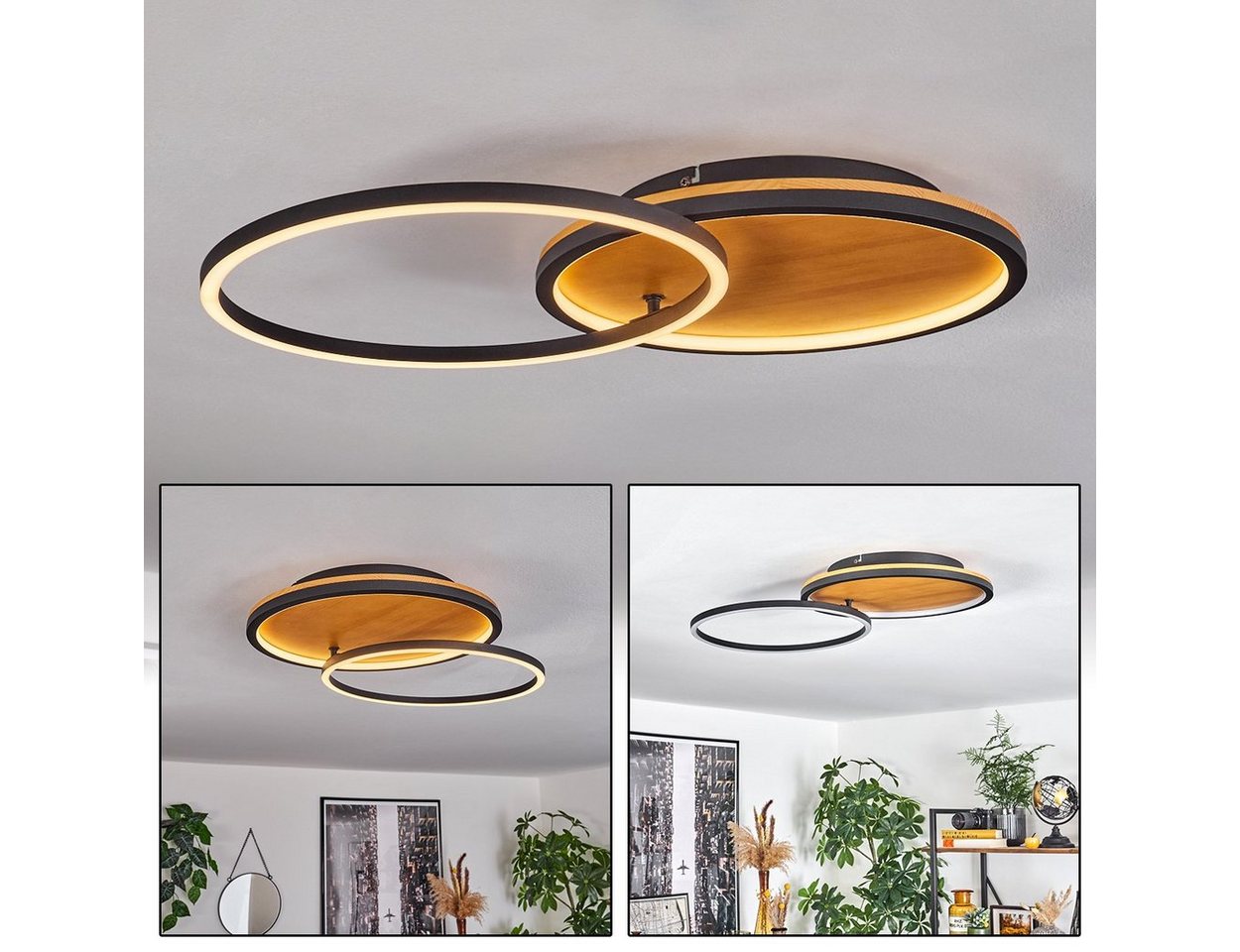 hofstein Deckenleuchte moderne Deckenlampe aus Metall/Holz/Kunststoff in Schwarz/Natur/Weiß, LED fest integriert, 3000 Kelvin, (35 cm u. 36,5 cm), mit verstellbarem Schirm, 23 Watt, 650 Lumen