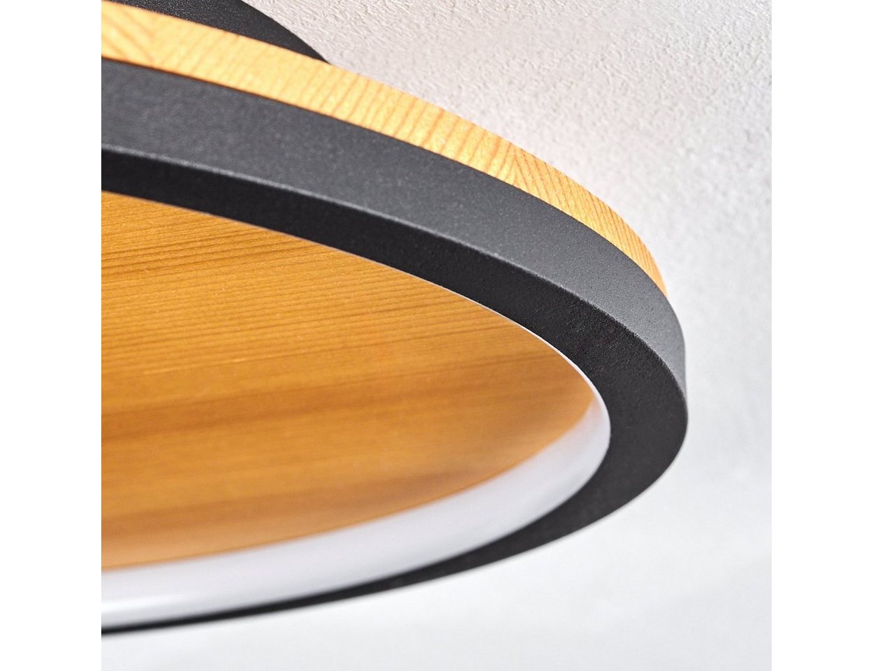 hofstein Deckenleuchte moderne Deckenlampe aus Metall/Holz/Kunststoff in Schwarz/Natur/Weiß, LED fest integriert, 3000 Kelvin, (35 cm u. 36,5 cm), mit verstellbarem Schirm, 23 Watt, 650 Lumen Bild 2