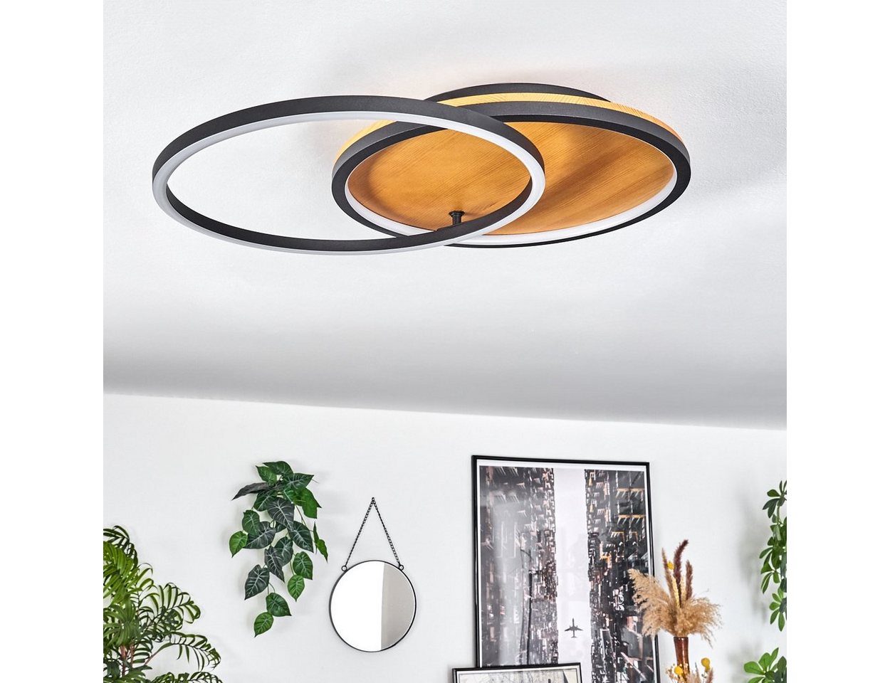 hofstein Deckenleuchte moderne Deckenlampe aus Metall/Holz/Kunststoff in Schwarz/Natur/Weiß, LED fest integriert, 3000 Kelvin, (35 cm u. 36,5 cm), mit verstellbarem Schirm, 23 Watt, 650 Lumen Bild 3