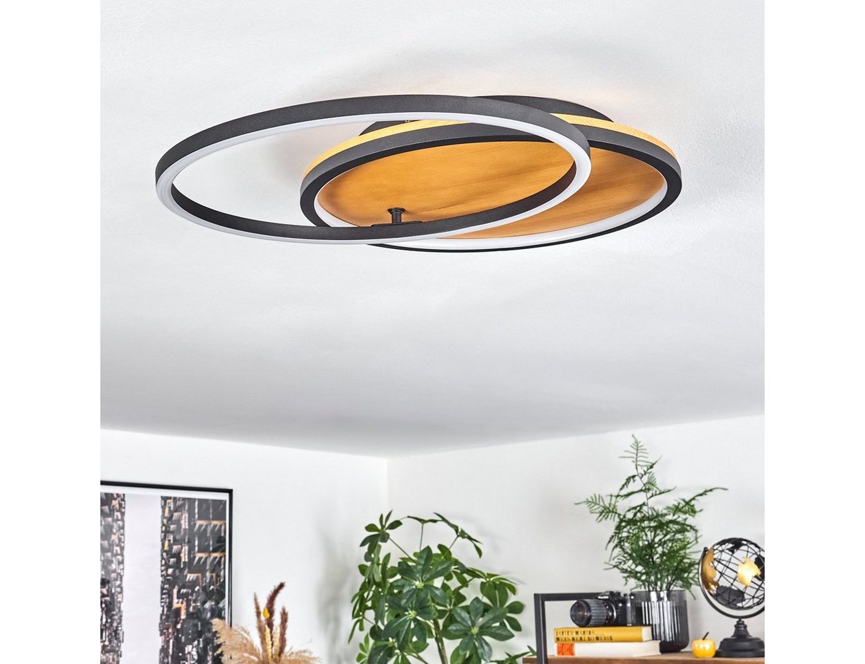 hofstein Deckenleuchte moderne Deckenlampe aus Metall/Holz/Kunststoff in Schwarz/Natur/Weiß, LED fest integriert, 3000 Kelvin, (35 cm u. 36,5 cm), mit verstellbarem Schirm, 23 Watt, 650 Lumen Bild 5
