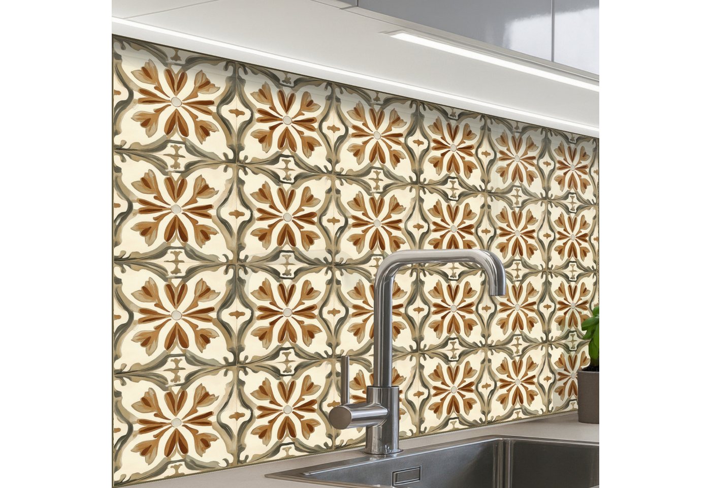 KitchenYeah Küchenrückwand Muster selbstklebend (keine Folie) Ornamentale Fliesen - Muster - Brau, (1-tlg), Spritzschutz, Küche, Rückwand, Küchenwand, Küchenfront, 30x20 cm Bild 2