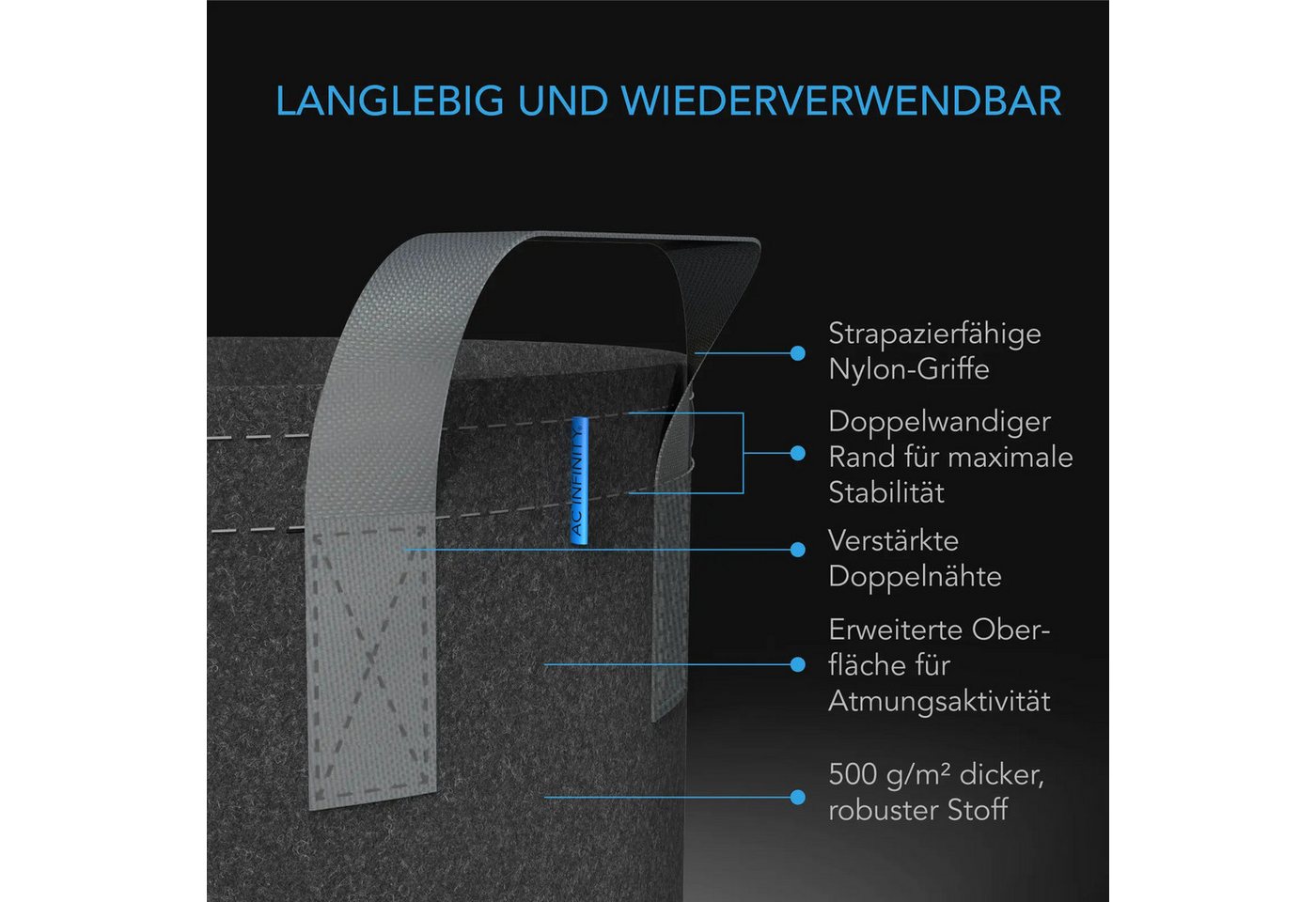 AC INFINITY Pflanzkübel Hochbelastbarer wiederverwendbarer Stofftopf, atmungsaktiv, luftdurchlässig Bild 4