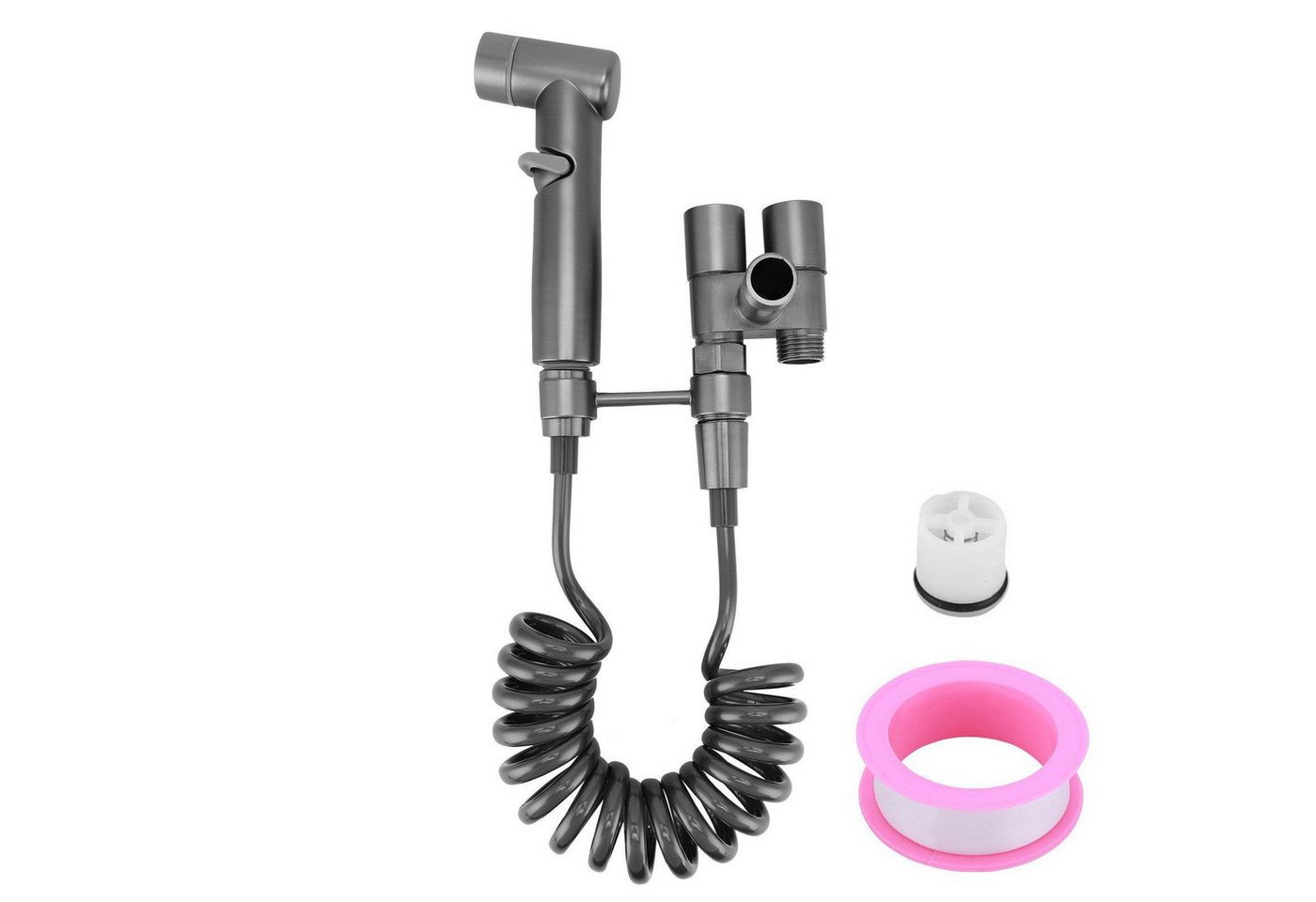 AURIVION Bidetarmatur Bidet Handbrause Set Edelstahl mit 2 m Chromschlauch (Set, 7-St., Bidet Duschkopf für WC, Bad & persönliche Hygiene) Toiletten Sprühpistole mit Doppelsteuerventil
