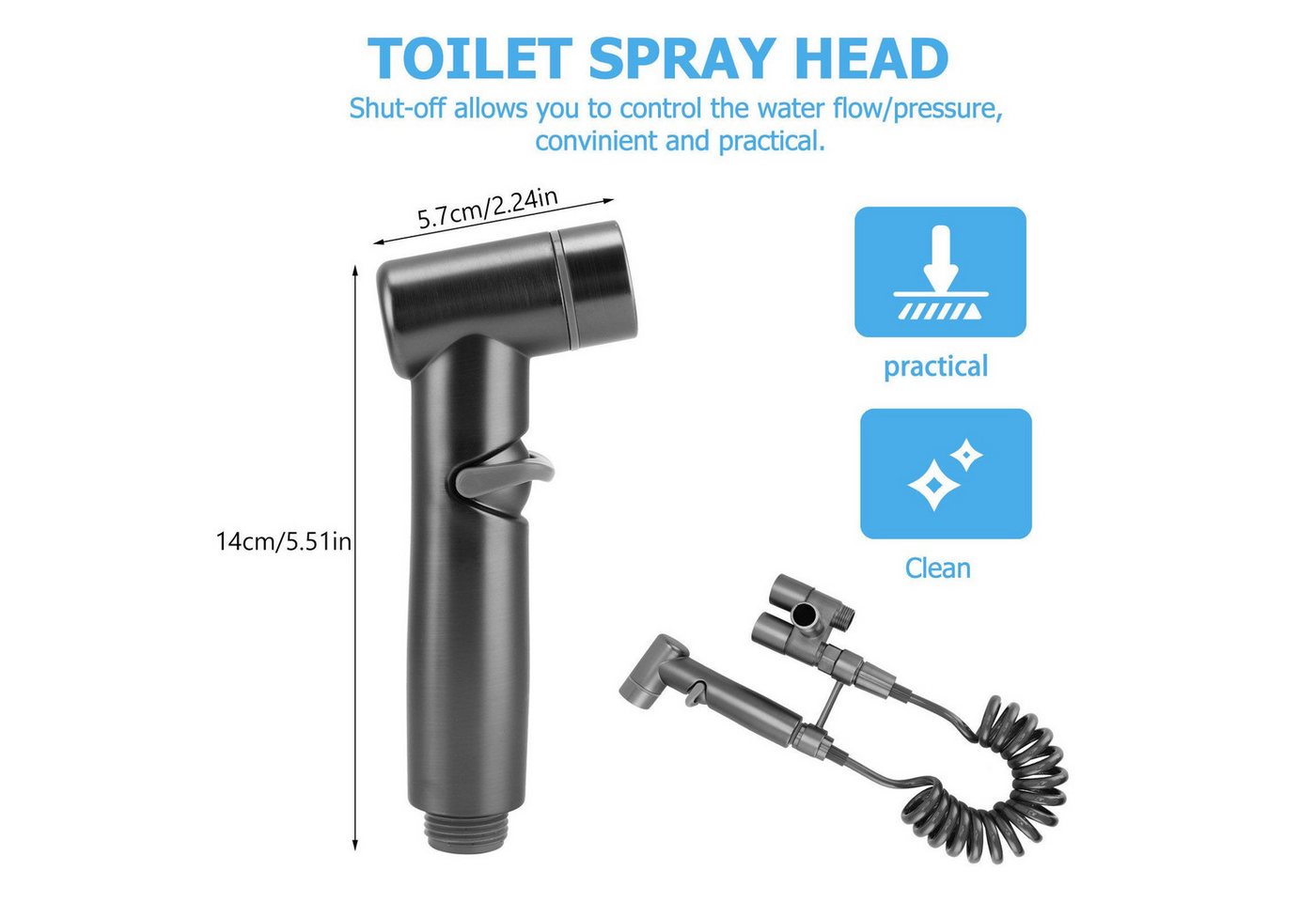 AURIVION Bidetarmatur Bidet Handbrause Set Edelstahl mit 2 m Chromschlauch (Set, 7-St., Bidet Duschkopf für WC, Bad & persönliche Hygiene) Toiletten Sprühpistole mit Doppelsteuerventil Bild 2
