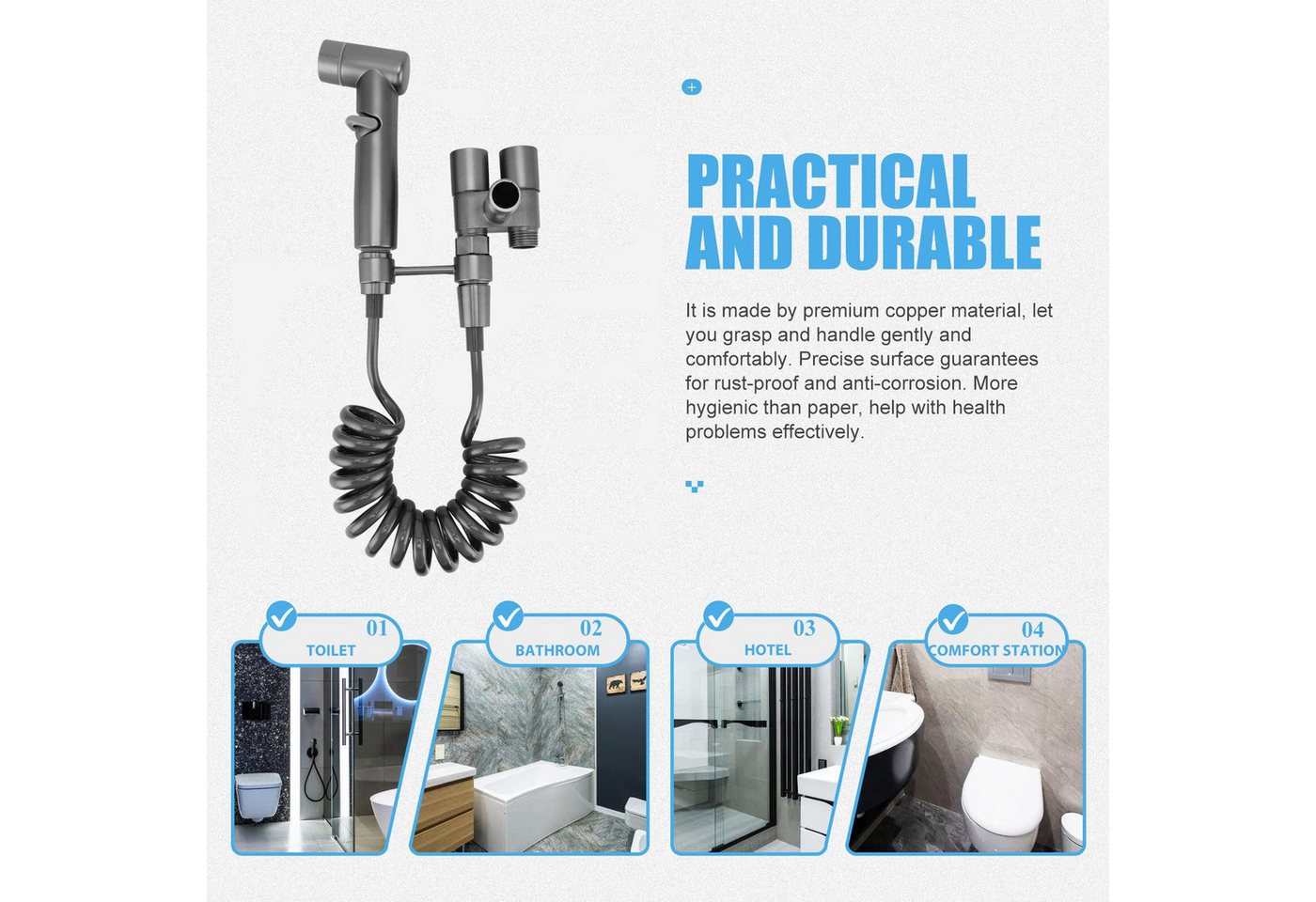 AURIVION Bidetarmatur Bidet Handbrause Set Edelstahl mit 2 m Chromschlauch (Set, 7-St., Bidet Duschkopf für WC, Bad & persönliche Hygiene) Toiletten Sprühpistole mit Doppelsteuerventil Bild 3