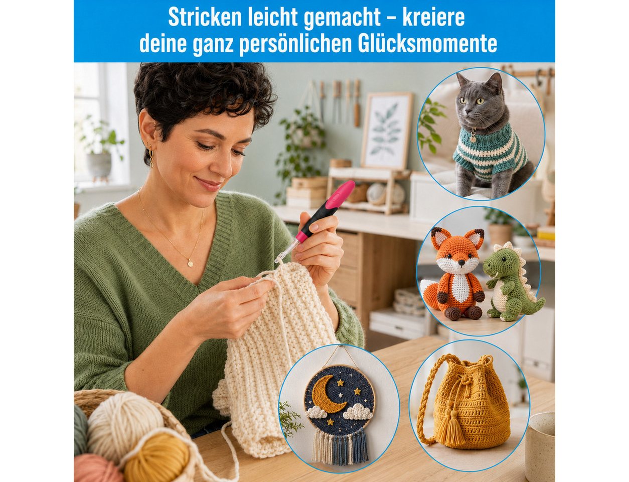 Cetipaw Häkelnadeln 11-in-1ergonomisches Häkelnadel-Set LED-Licht-austauschbare Hakenköpfe, 11 in 1, 2,5-8,0 mm, Garnnadeln, Maschenmarkierer, Lineal, Aufbewahrungsbox