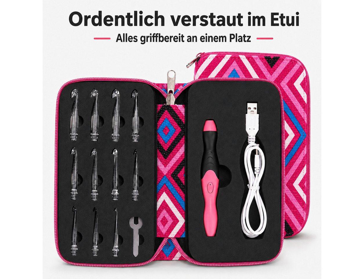 Cetipaw Häkelnadeln 11-in-1ergonomisches Häkelnadel-Set LED-Licht-austauschbare Hakenköpfe, 11 in 1, 2,5-8,0 mm, Garnnadeln, Maschenmarkierer, Lineal, Aufbewahrungsbox Bild 2