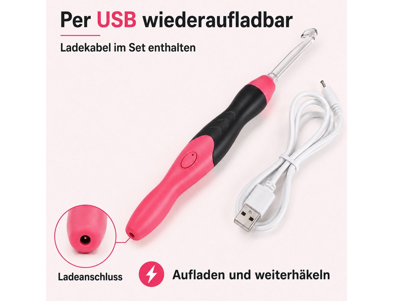 Cetipaw Häkelnadeln 11-in-1ergonomisches Häkelnadel-Set LED-Licht-austauschbare Hakenköpfe, 11 in 1, 2,5-8,0 mm, Garnnadeln, Maschenmarkierer, Lineal, Aufbewahrungsbox Bild 4