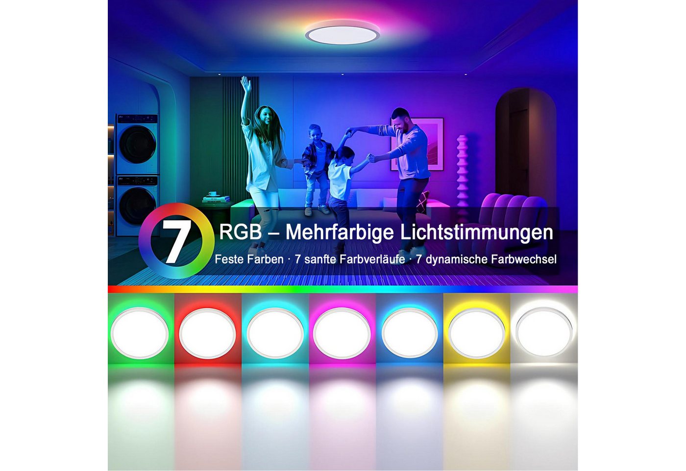 Futicare LED Deckenleuchte mit RGB Ambientelicht, 24W, 2700 lm, dimmbar, Fernbedienung, 3000–6500 K, IP44 – für Wohnzimmer, Schlafzimmer & Bad