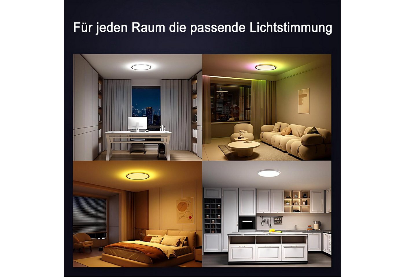 Futicare LED Deckenleuchte mit RGB Ambientelicht, 24W, 2700 lm, dimmbar, Fernbedienung, 3000–6500 K, IP44 – für Wohnzimmer, Schlafzimmer & Bad Bild 3