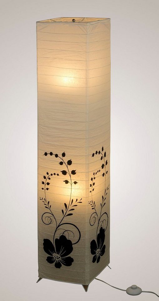 TRANGO Stehlampe, 1210 Design Standleuchte *GREECE* Reispapierlampe *HANDMADE* in Weiß mit floralem Motiv I inkl. 2x E14 Fassung (ihne Leuchtmittel) Form: eckig I Höhe: ca. 123cm, Wohnraumlampe I Stehleuchte I Reispapier Bild 2