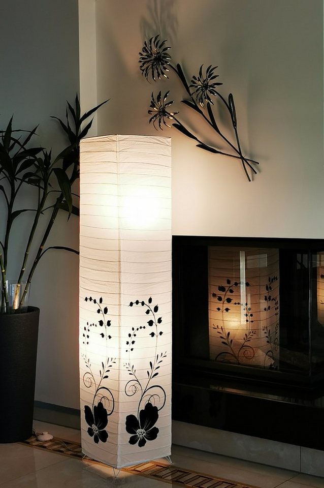 TRANGO Stehlampe, 1210 Design Standleuchte *GREECE* Reispapierlampe *HANDMADE* in Weiß mit floralem Motiv I inkl. 2x E14 Fassung (ihne Leuchtmittel) Form: eckig I Höhe: ca. 123cm, Wohnraumlampe I Stehleuchte I Reispapier Bild 3