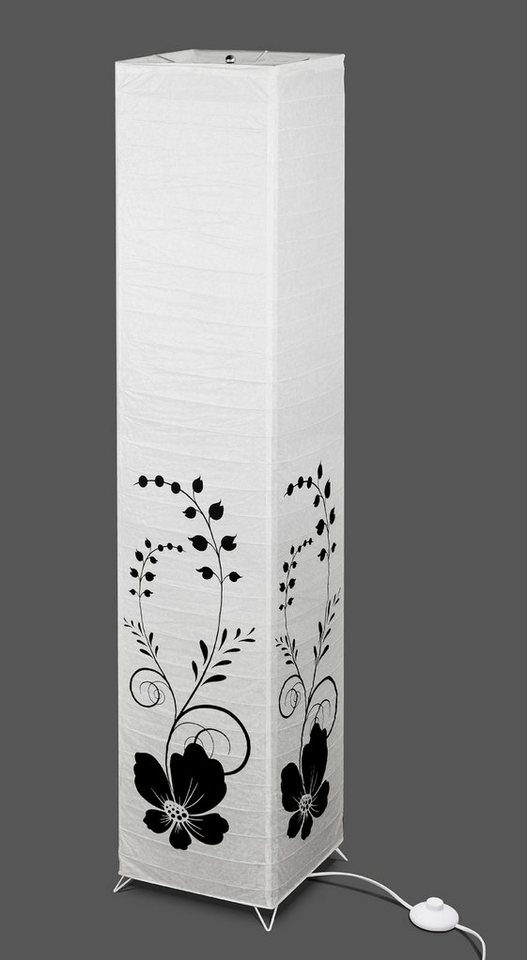 TRANGO Stehlampe, 1210 Design Standleuchte *GREECE* Reispapierlampe *HANDMADE* in Weiß mit floralem Motiv I inkl. 2x E14 Fassung (ihne Leuchtmittel) Form: eckig I Höhe: ca. 123cm, Wohnraumlampe I Stehleuchte I Reispapier Bild 5