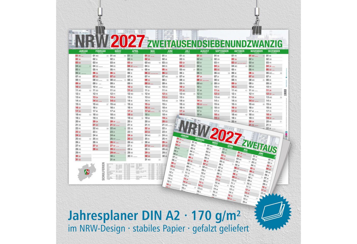 itenga Wandkalender itenga Jahresplaner NRW 2027 Wandkalender DIN A2 (59,4 x 42,0 cm), 250 Bild 2