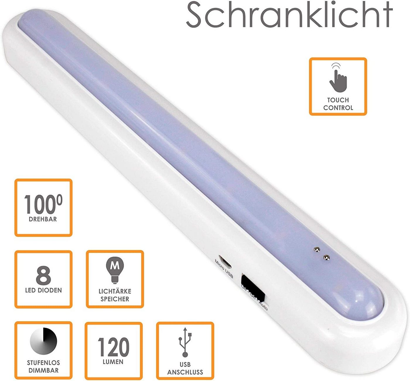 @tec Schrankleuchte LED Akku Schrankleuchte Unterschrankleuchte, Sensor, LED fest integriert, wiederaufladbar, Unterbaulampe, dimmbar, Automatik Bild 5