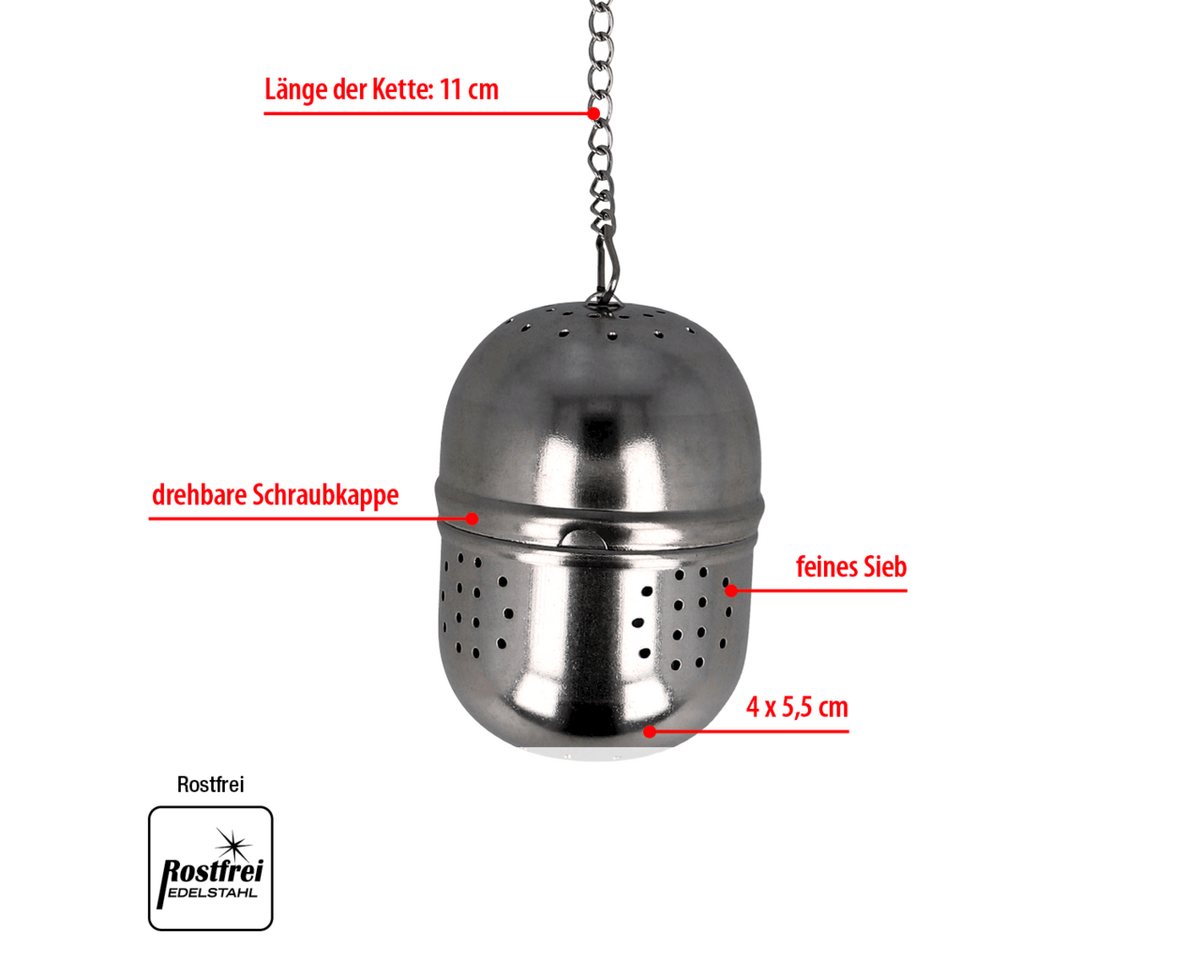 EUROHOME Teesieb Tee Ei mit langer Kette und feinem Sieb, Edelstahl, (1-St., Teesieb 4 x 5,5 cm und Kette 11 cm), Teeei für losen Tee - Teefilter Edelstahl Bild 5