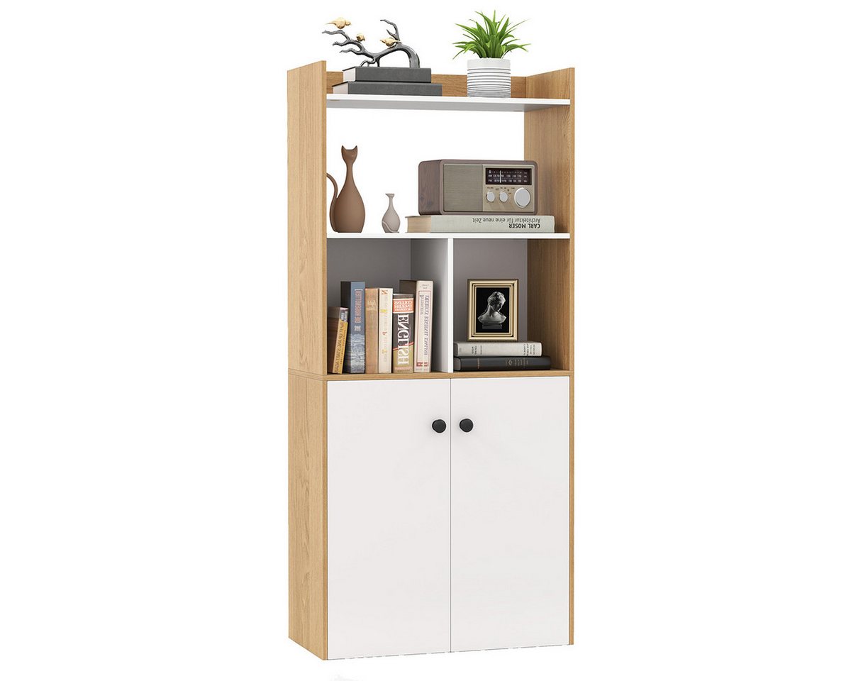 COSTWAY Bücherregal, mit Doppeltürschrank & Regal, Holz, 60x30x140cm Bild 4