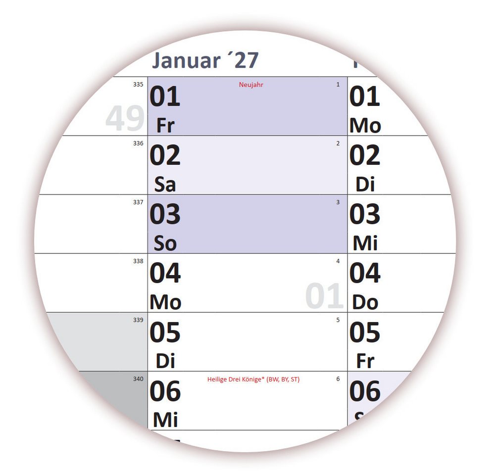 LYSCO Wandkalender XXXL Wandplaner Special A0 2026 + 2027 / 2027 nass abwischbar 120x80cm, das Kalendarium Layout ist für extra große Tageskästchen ausgelegt, durch die Folienbeschichtung nass abwischbar Bild 4