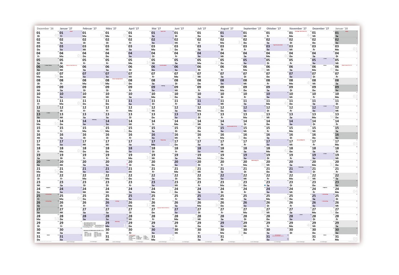 LYSCO Wandkalender XXXL Wandplaner Special A0 2026 + 2027 / 2027 nass abwischbar 120x80cm, das Kalendarium Layout ist für extra große Tageskästchen ausgelegt, durch die Folienbeschichtung nass abwischbar Bild 5