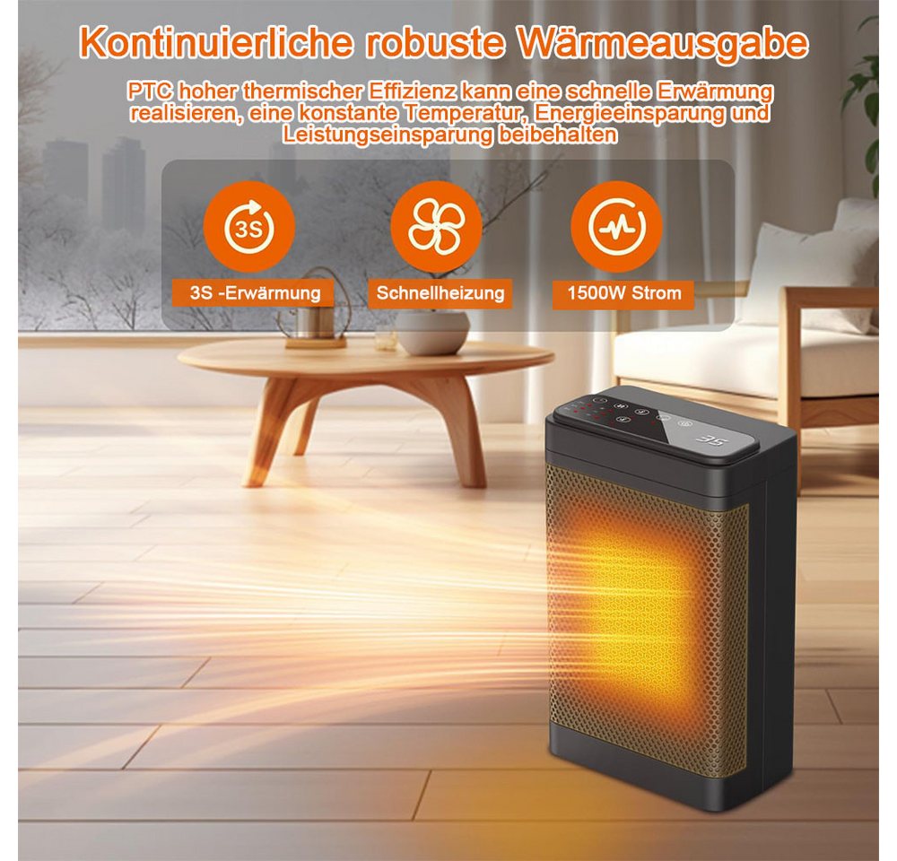 TUWENA Heizlüfter 1500W Heizlüfter mit Fernbedienung, PTC Heizlüfter Keramik, Einstellbarer Thermostat mit Fernbedienung Bild 4
