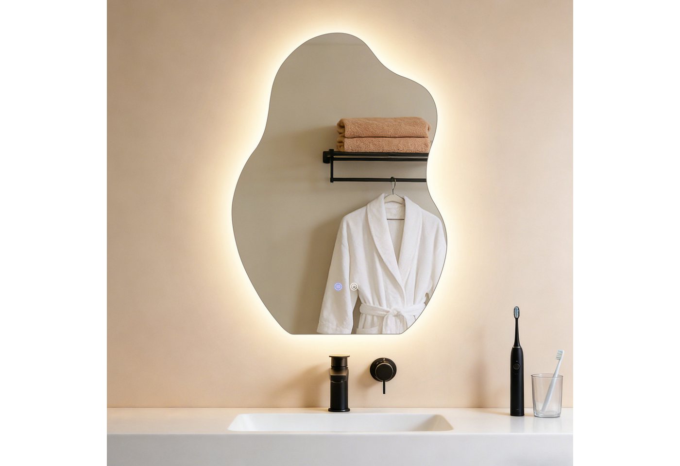 ZMH Badspiegel asymmetrischer LED-Badezimmerspiegel mit Beleuchtung, 3 Lichtfarben, (Einzelartikel, 1-St), Touch-Schalter, dimmbar, Antibeschlagfunktion Bild 3