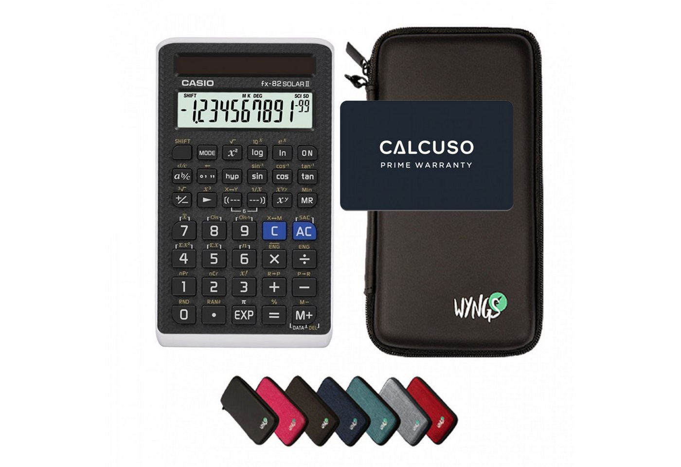 CASIO Taschenrechner Casio fx-82 Solar II inkl. WYNGS Schutztasche Schwarz