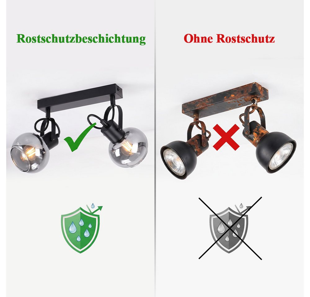 Nettlife Deckenstrahler 1/2/3/4flammig schwarz Vintage Deckenspot rauchgrauem Glas, ohne Leuchtmittel, Deckenspot Retro für Schlafzimmer, Flur, Küche