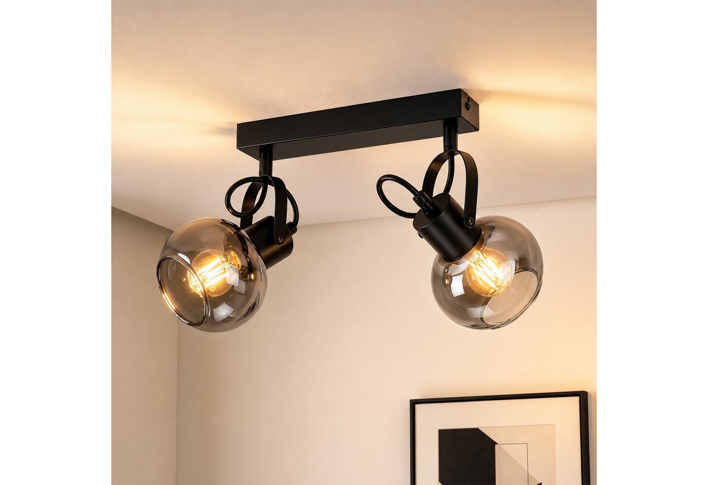 Nettlife Deckenstrahler 1/2/3/4flammig schwarz Vintage Deckenspot rauchgrauem Glas, ohne Leuchtmittel, Deckenspot Retro für Schlafzimmer, Flur, Küche Bild 5