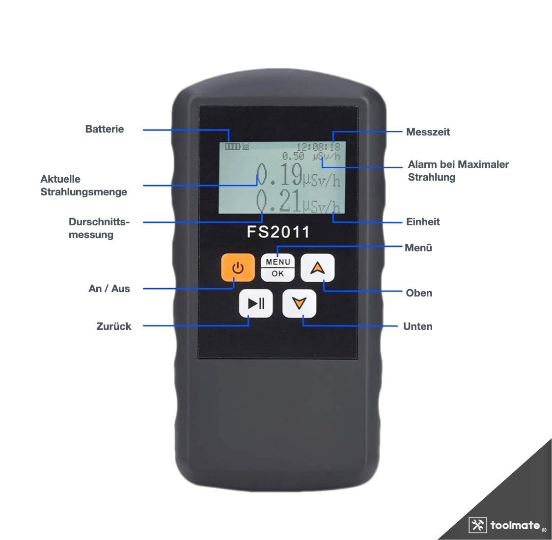 toolmate® Elektrowerkzeug-Set Geigerzähler - Dosimeter - Strahlenmessgerät - Strahlungsmessgerät, Packung, 1-tlg., Aufbewahrungstasche / Digitales Display / Bild 5