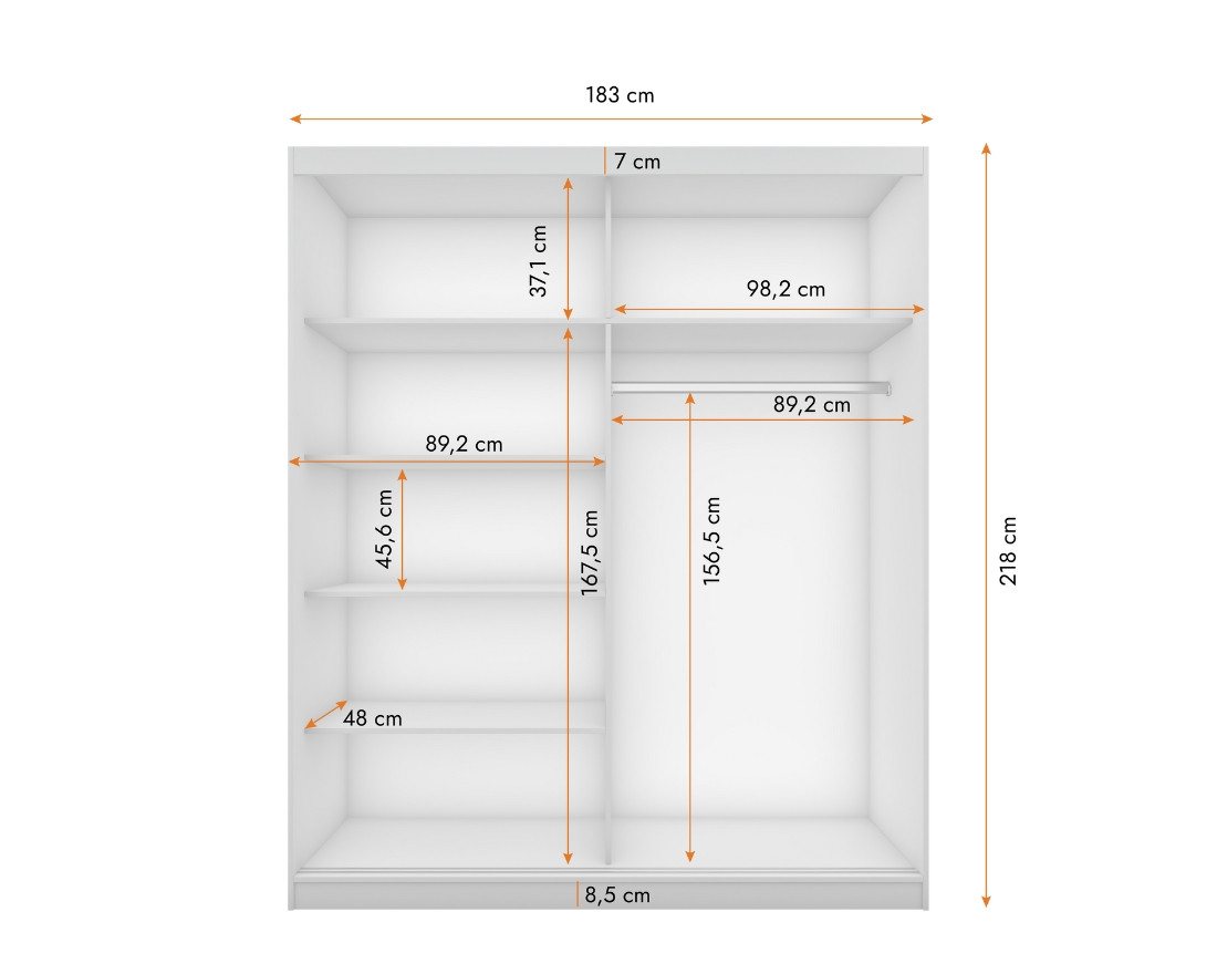 Deine Möbel 24 Schiebetürenschrank HEAVEN 32 183 cm breit Kleiderschrank Schwebetürenschrank Spiegelfront (mit Spiegel, 2-St., Set) Weiß Matt