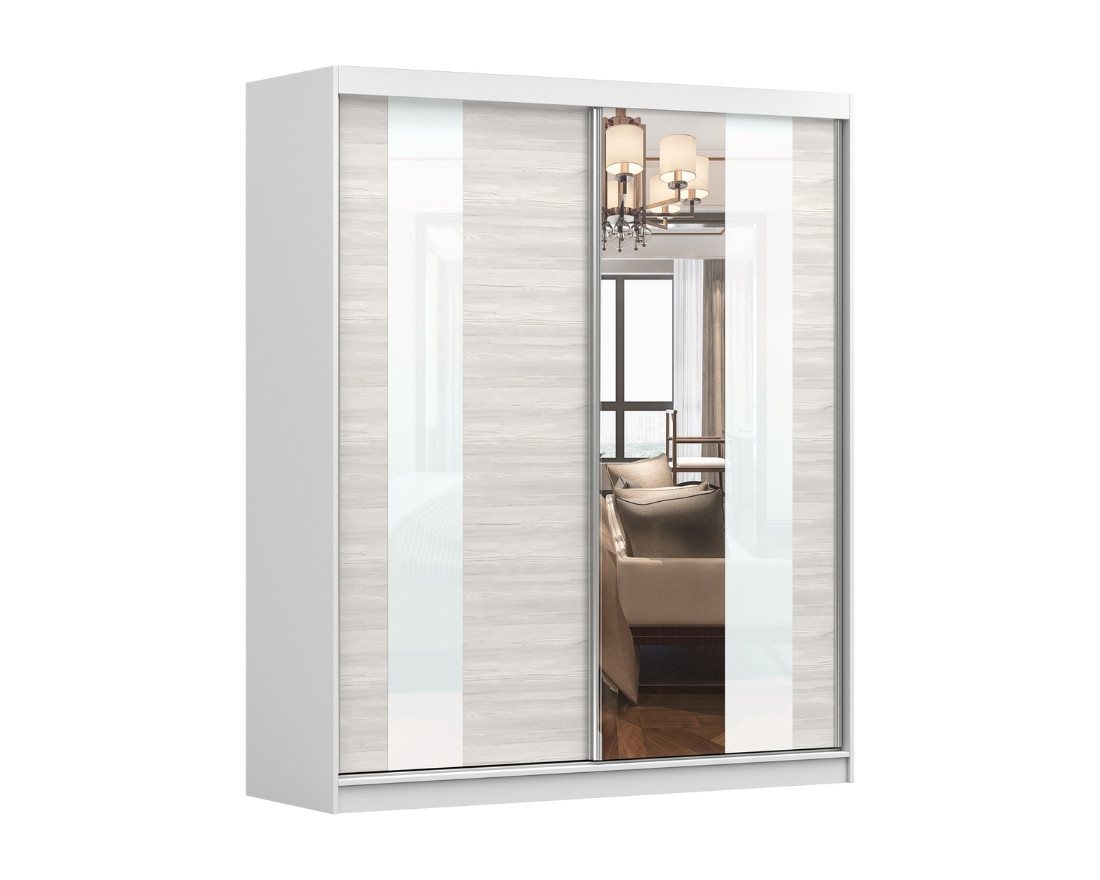 Deine Möbel 24 Schiebetürenschrank HEAVEN 32 183 cm breit Kleiderschrank Schwebetürenschrank Spiegelfront (mit Spiegel, 2-St., Set) Weiß Matt Bild 4