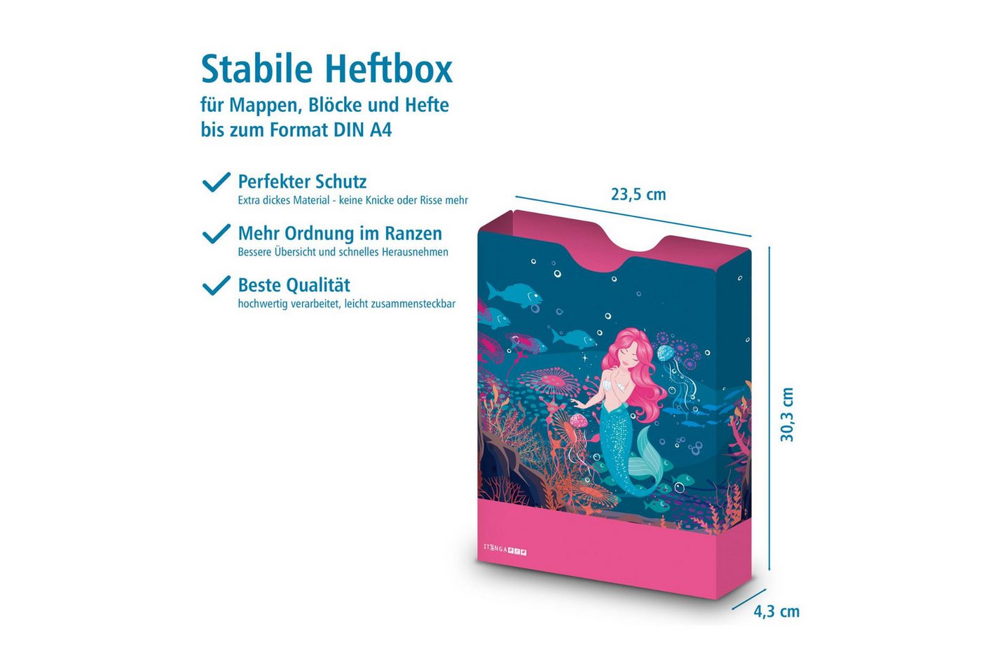 itenga Organisationsmappe itenga Heftbox DIN A4 Hochformat aus PP Motiv Meerjungfrau