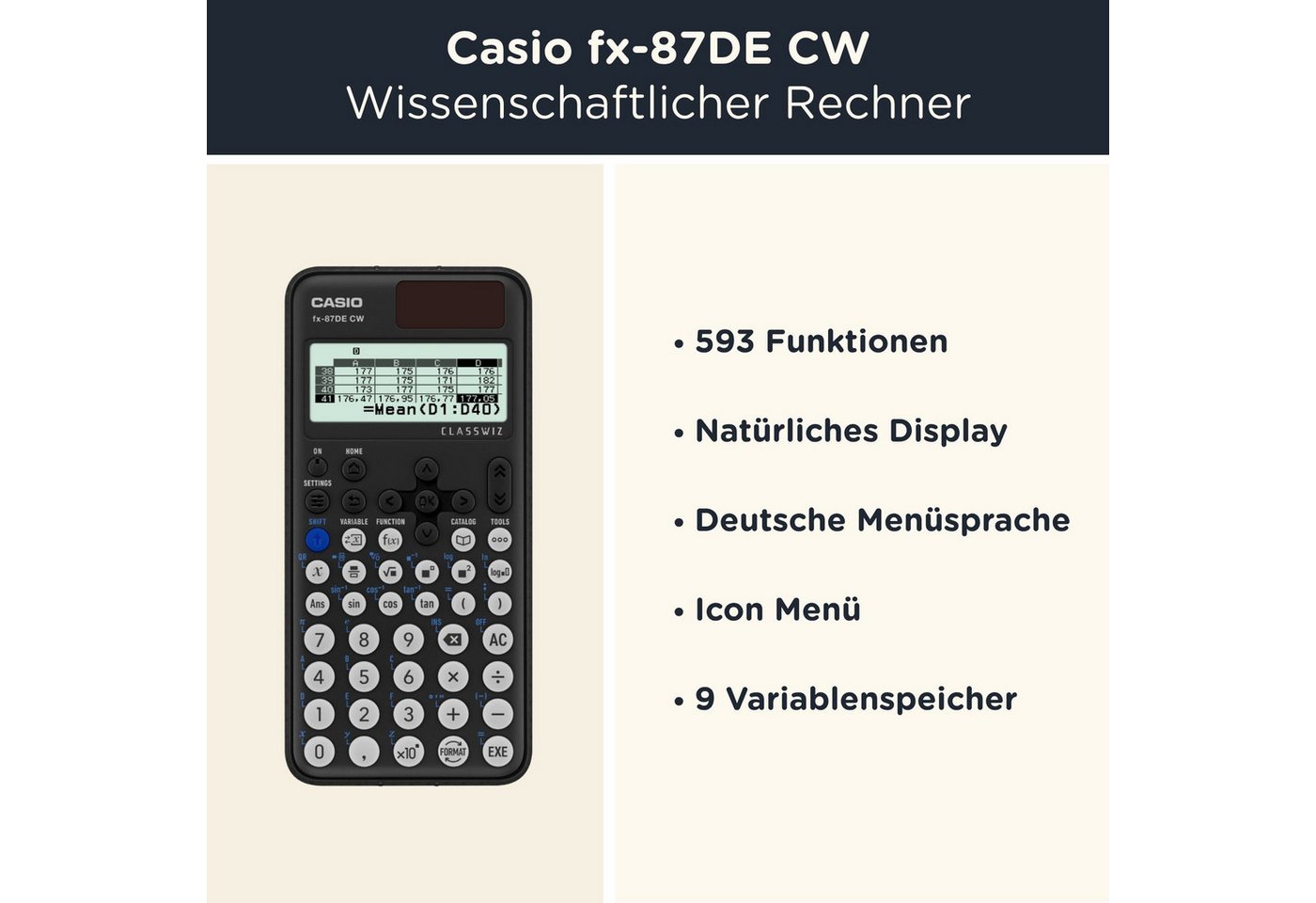 CASIO Taschenrechner fx-87DE CW ClassWiz inkl. WYNGS Schutztasche Dunkelgrau