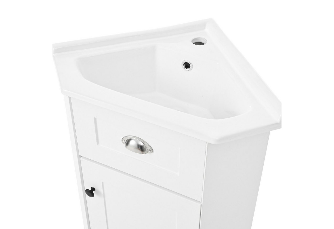Flieks Waschtisch Eck-Waschbeckenunterschrank inkl. Waschbecken (B59/T42,5/H90,5 cm, 1-St., bodenstehend), Badmöbel-Set Eckschrank mit Eck-Waschbecken Badzimmerschrank weiß