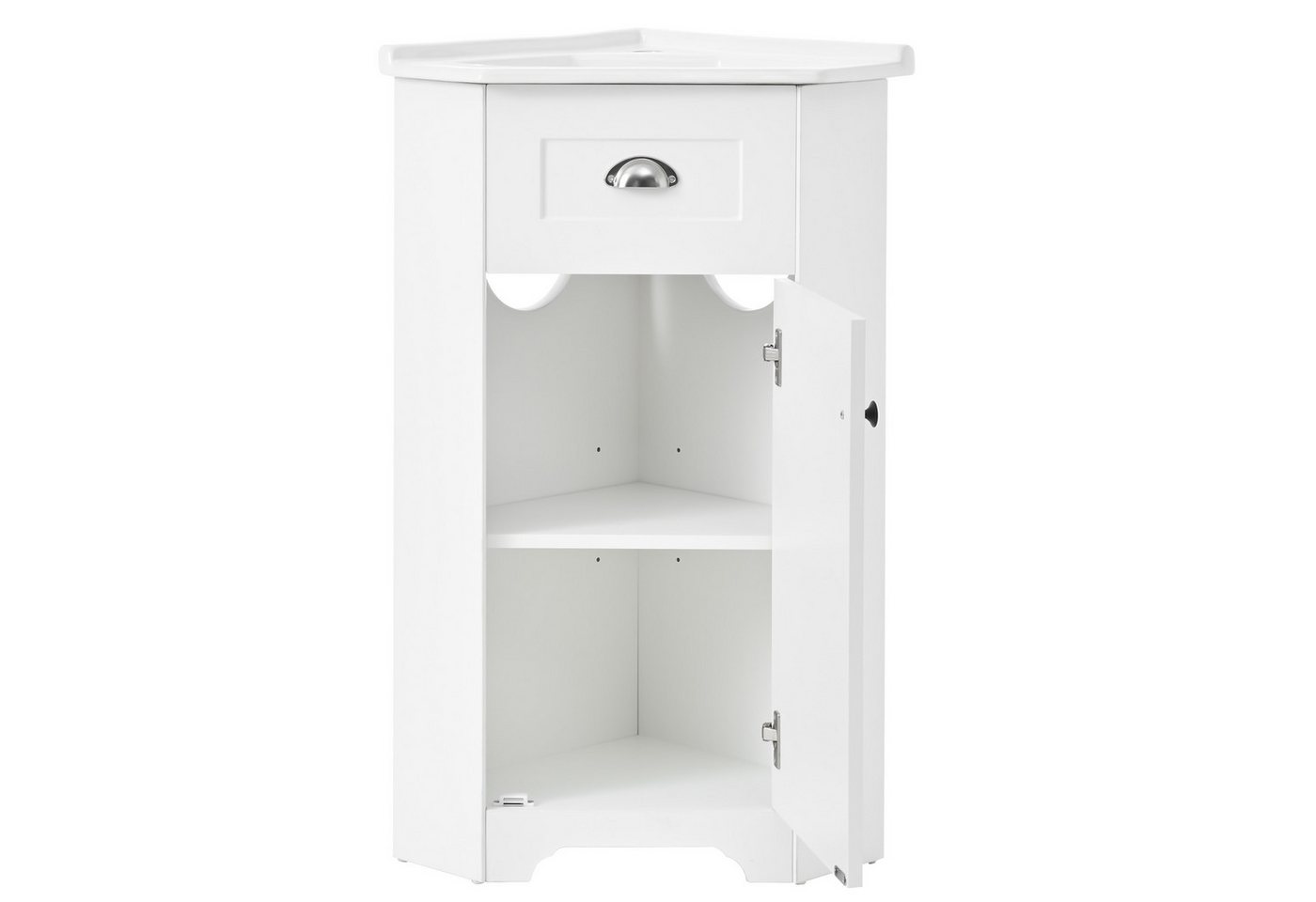 Flieks Waschtisch Eck-Waschbeckenunterschrank inkl. Waschbecken (B59/T42,5/H90,5 cm, 1-St., bodenstehend), Badmöbel-Set Eckschrank mit Eck-Waschbecken Badzimmerschrank weiß Bild 4