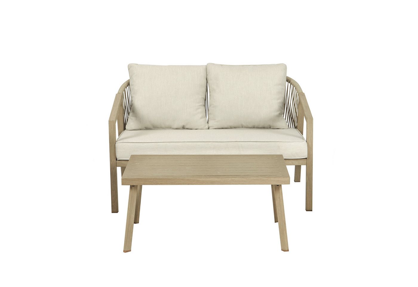 Koll Living Gartenlounge-Set 'Amber' in Beige, aus Stahl in natürlicher Holzoptik, wartungsfrei, (Gartensofa, Gartentisch, 2-tlg., pulverbeschichteter Stahl in Holzoptik), wasserabweisend, UV- & witterungsbeständig Bild 3