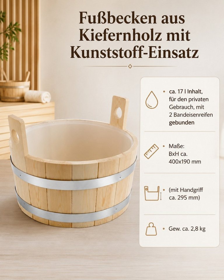 Elsässer GmbH Fußbad Fußwanne aus Nadelholz, 2-in-1: als Fußbad oder Sauna-Aufgusskübel verwendbar Bild 2