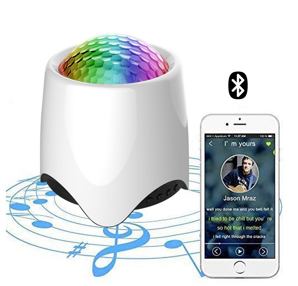 Lapamax Projektionslampe LED Sternenhimmel-Projektionslampe mit Bluetooth, Fernbedienung, 6 W, dimmbar, LED fest integriert, mehrfarbig, Galaxy-Projektor mit 56 Lichteffekten, USB, Musikmodus und 2-h-Timer Bild 3
