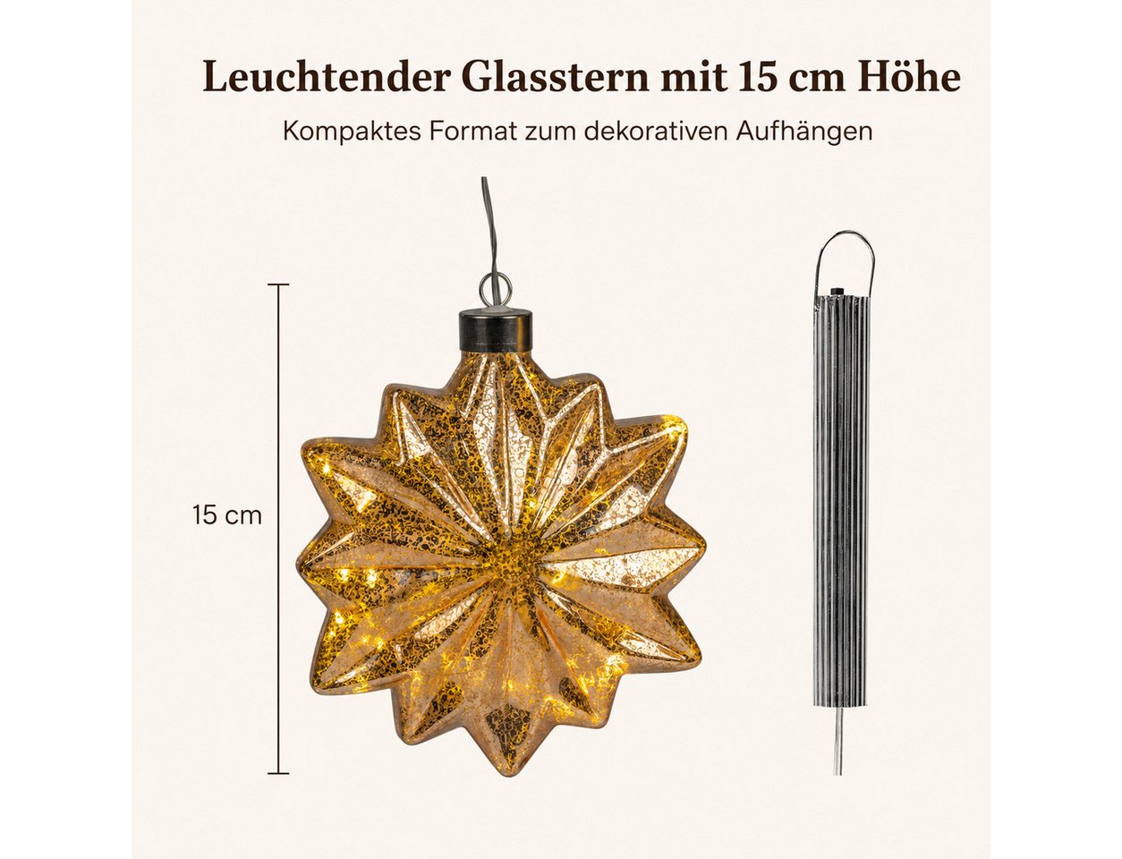 formano LED Dekolicht LED-Hängestern Amber aus Glas, warmweiß, 20 cm, mit Timer 6h / 18h, LED fest integriert Bild 2